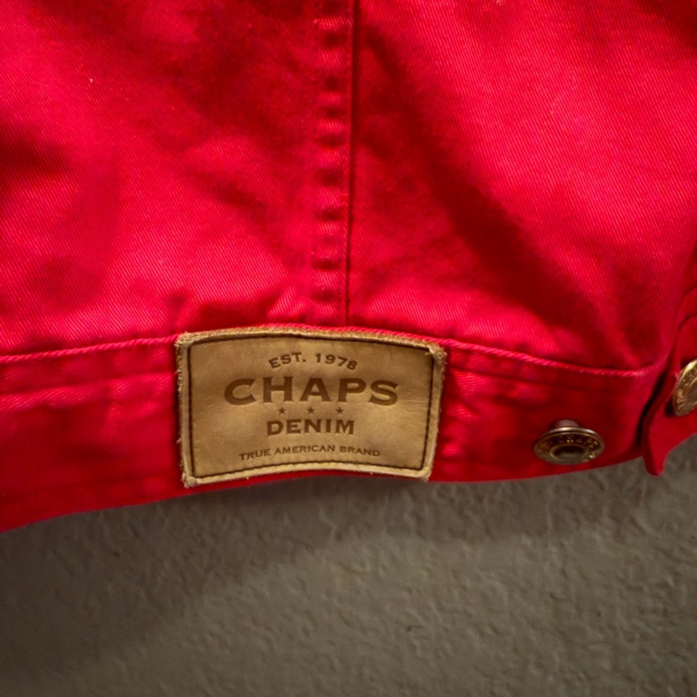 Chaps Denim Red Trucker Jacket Women’s XL Cotton Utility Cropped EUC - Picture 3 of 4